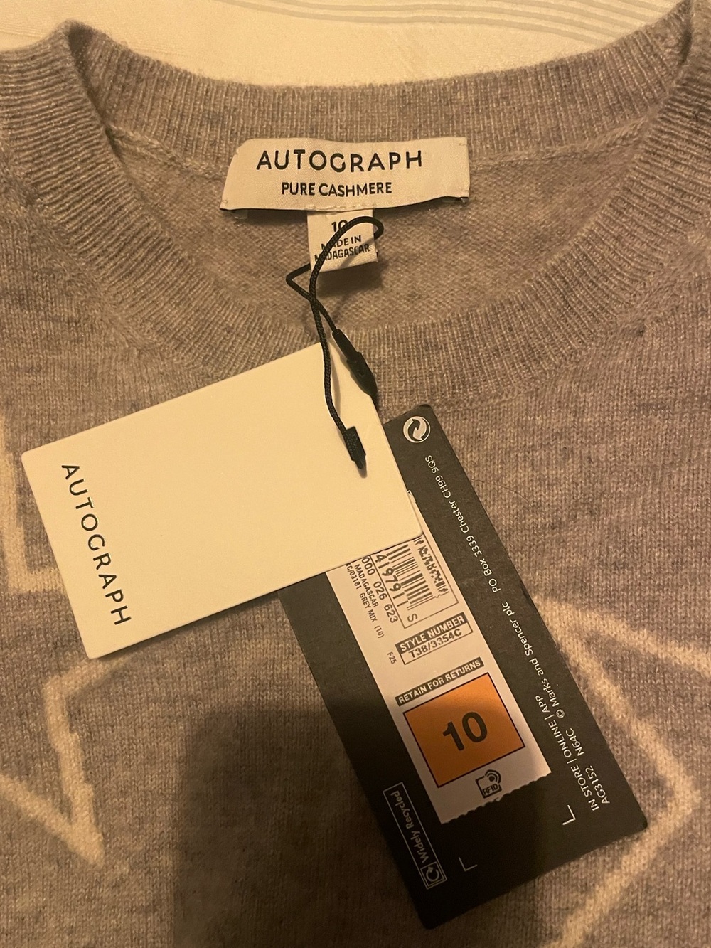 NWT M&S Autograph Women’s UK10/US2 Pure Cashmere Crewneck Sweater - Light Gray